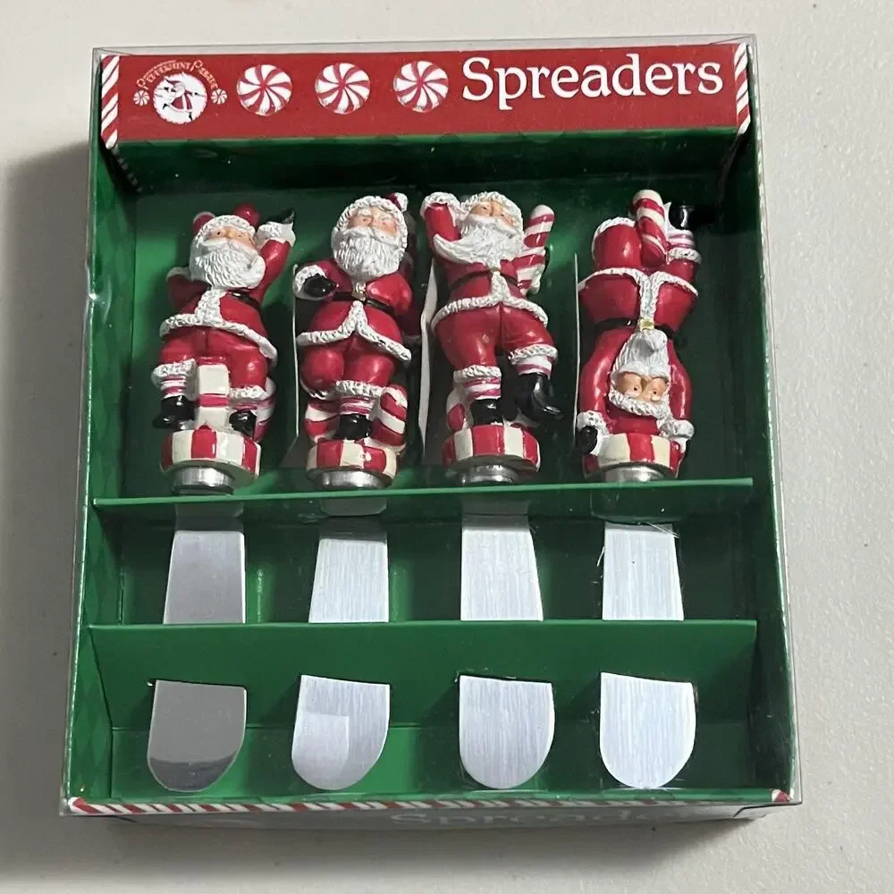 Vintage Y2K Boston Warehouse Peppermint Parade Christmas Santa Spreaders Set‎ 4